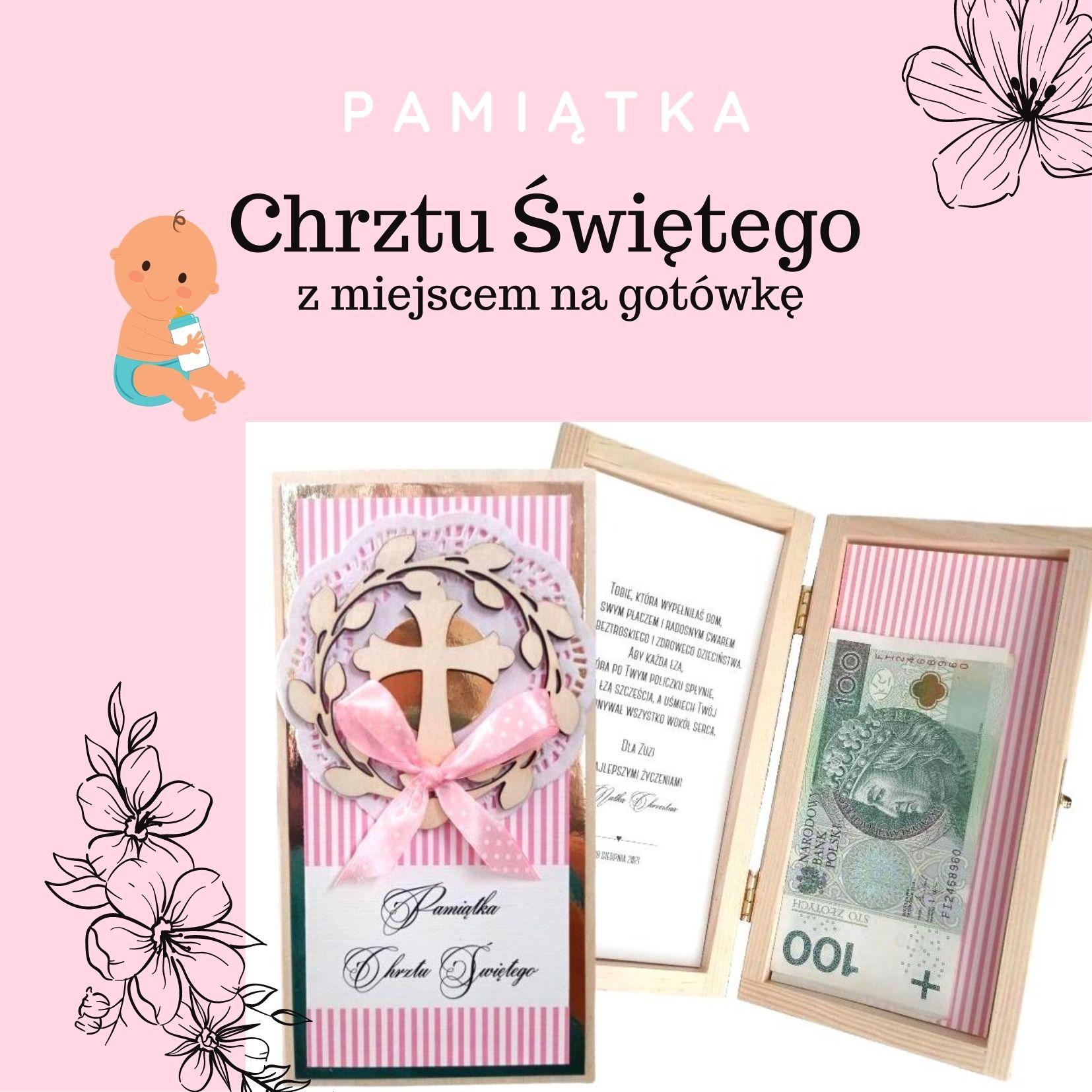 Pamiątka Chrztu pudełko z miejscem na gotówkę KOL Rodzaj inny