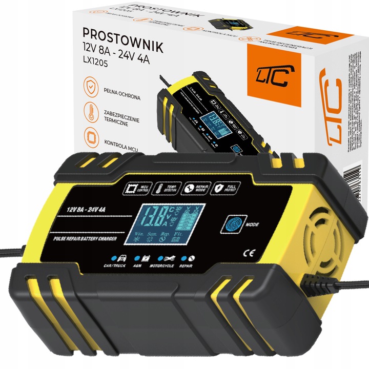 МОЩНЫЙ ЖК - АККУМУЛЯТОРНЫЙ ВЫПРЯМИТЕЛЬ 12V 8A-24V 4A