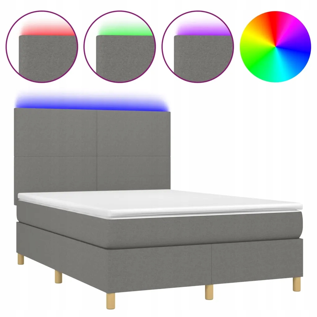 Kontinentální postel s matrací a Led diodami tmavě šedá 193x144x118/128 cm