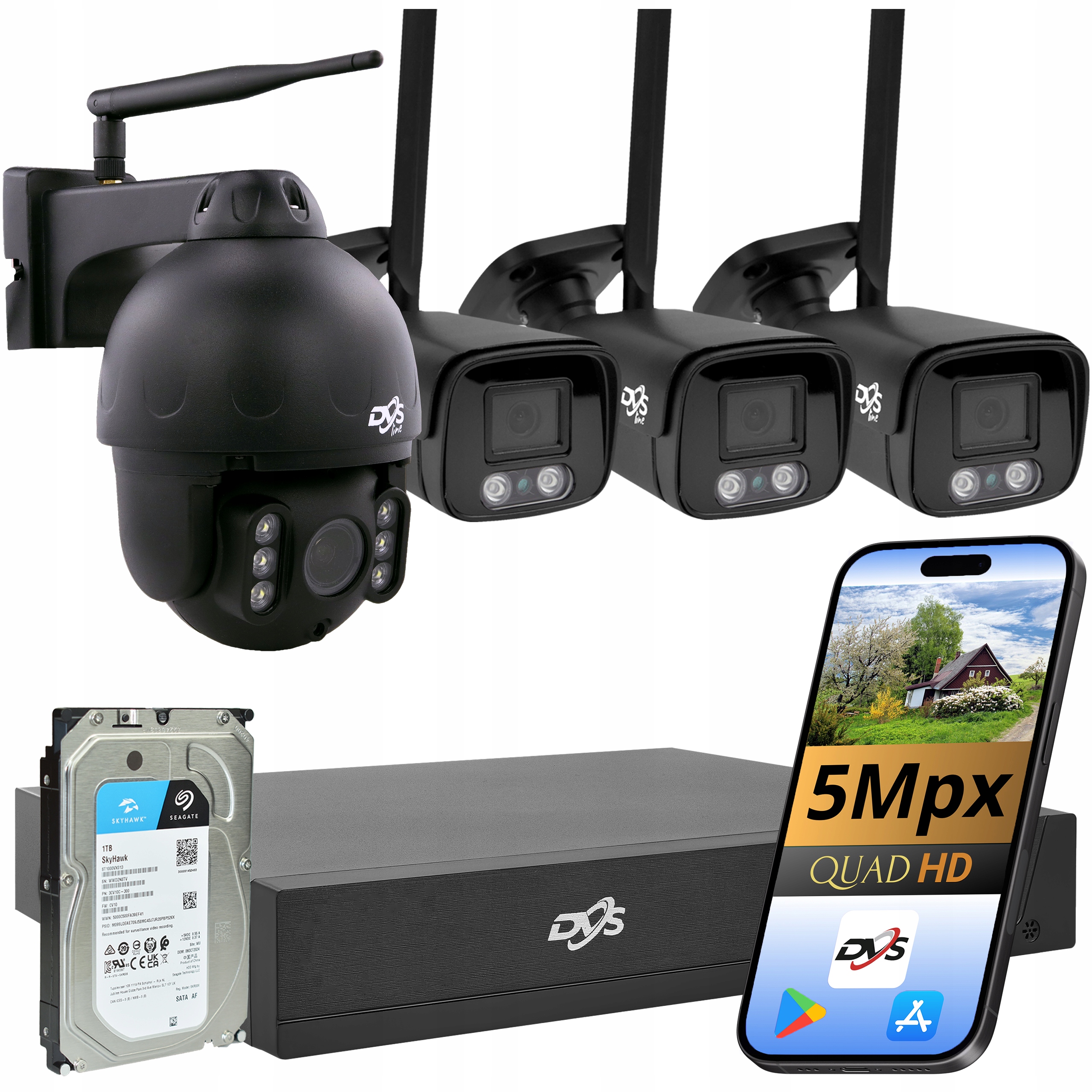 Sada Kamer Wifi 3 Černé Kamery 1 Otočná Venkovní Kamera Do Domácnosti 1TB