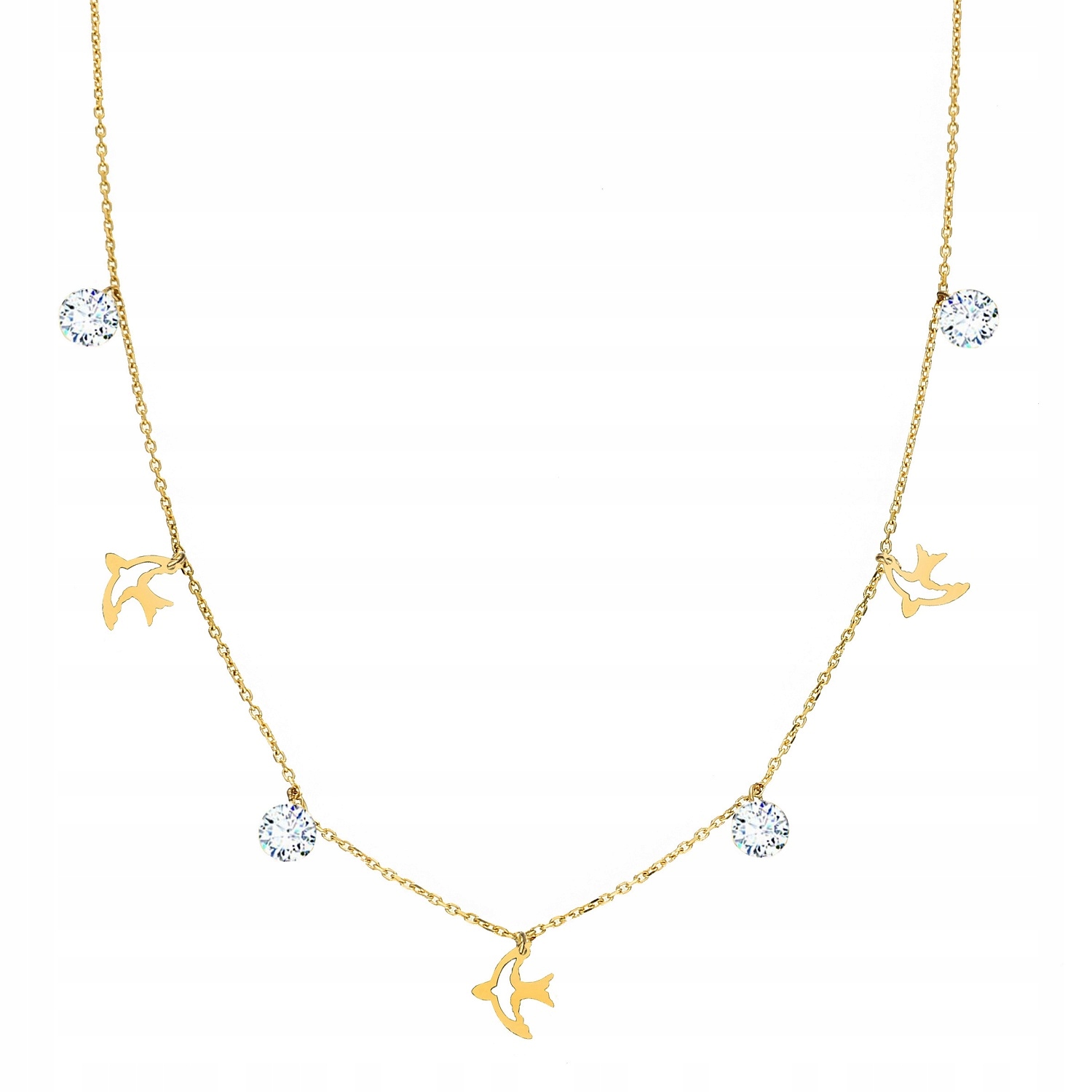 Pozlacený Náhrdelník Vlaštovky Bílé Zirkony Choker Ag.925