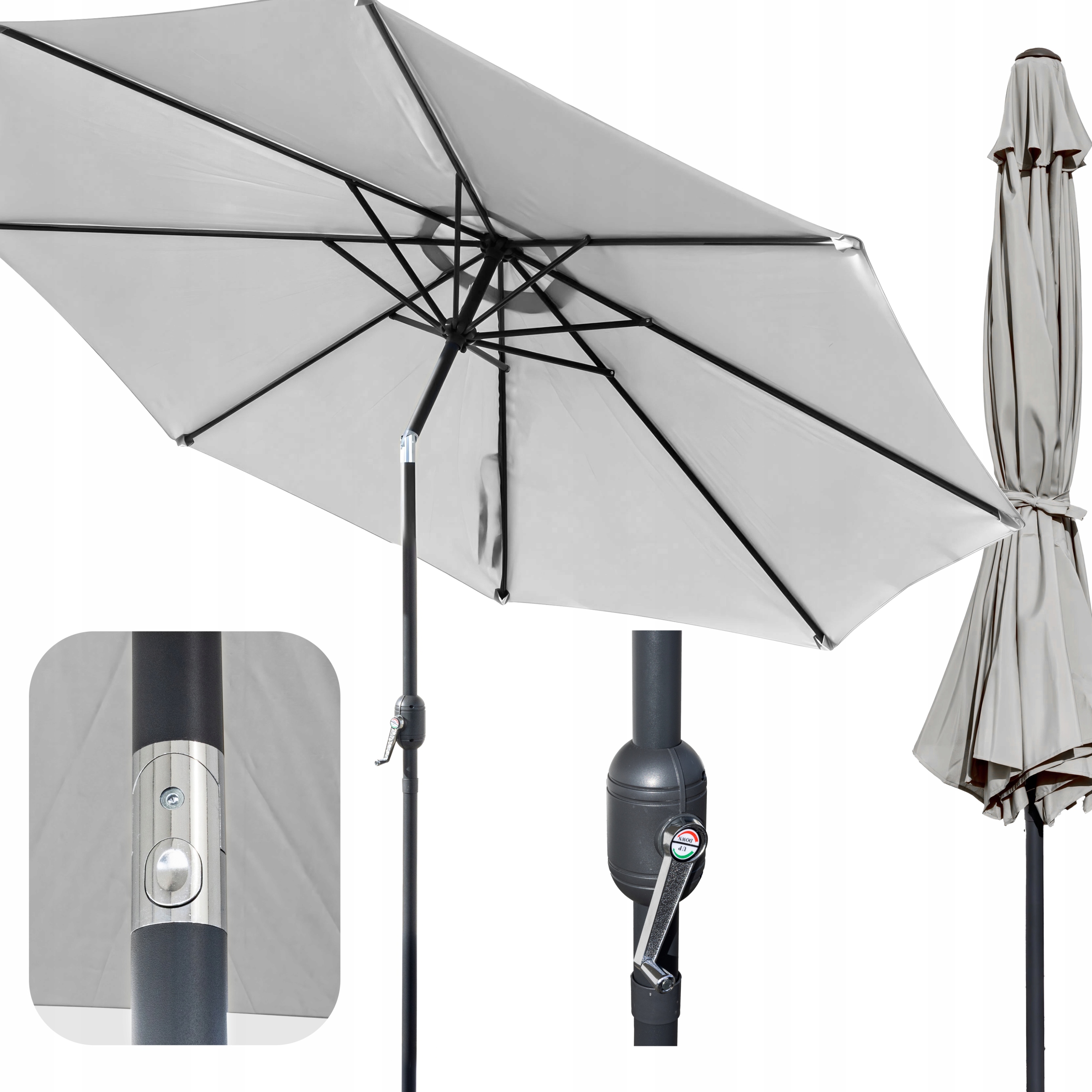 Parasol Ogrodowy Duży Prosty Szary Rino Balkonowy Tarasowy Składany 300 CM