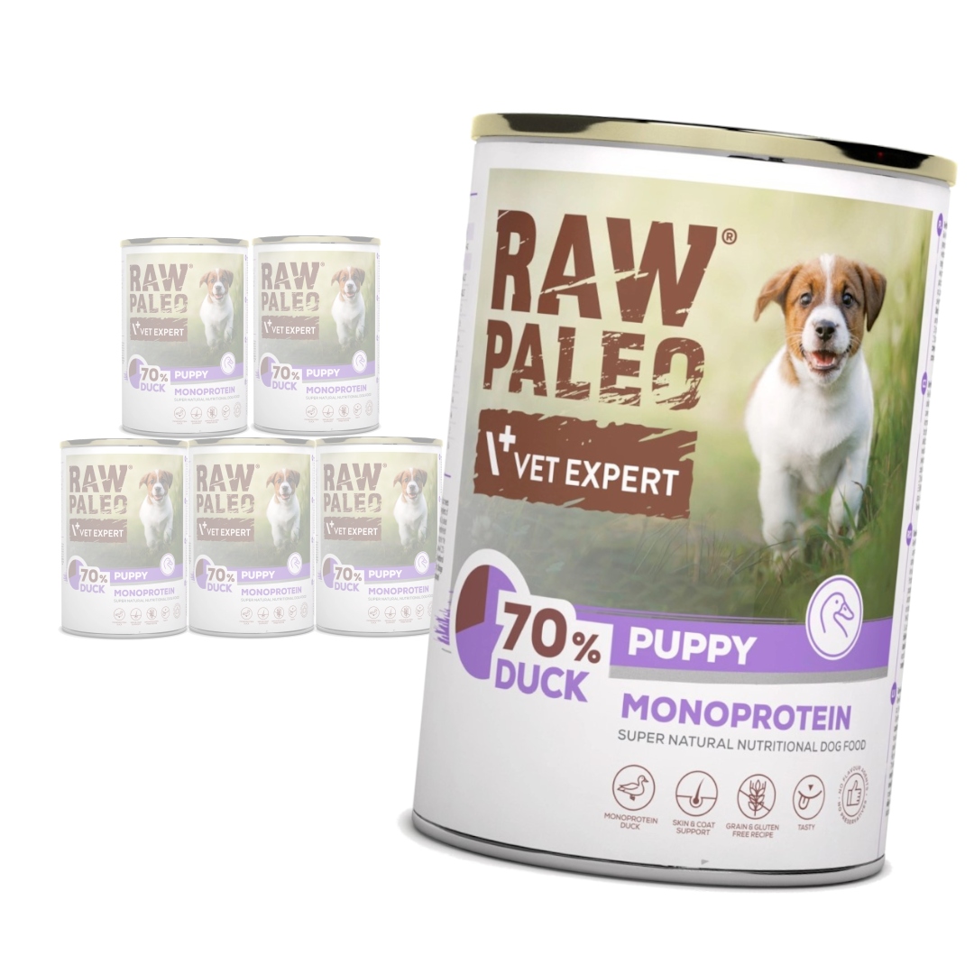 Levně Raw Paleo Puppy Monoprotein 6x400g Vlhké Krmivo pro štěňata s kachnou