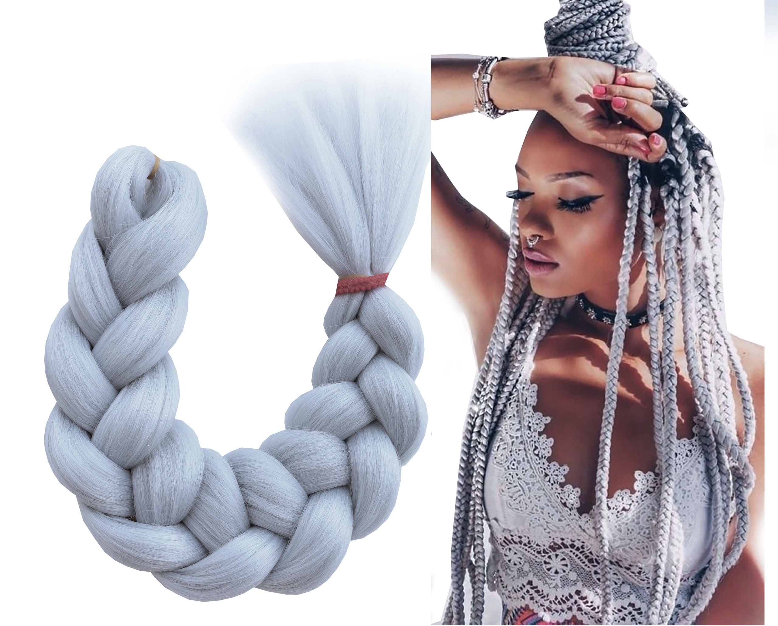 

Włosy syntetyczne kolorowe warkoczyki silver white