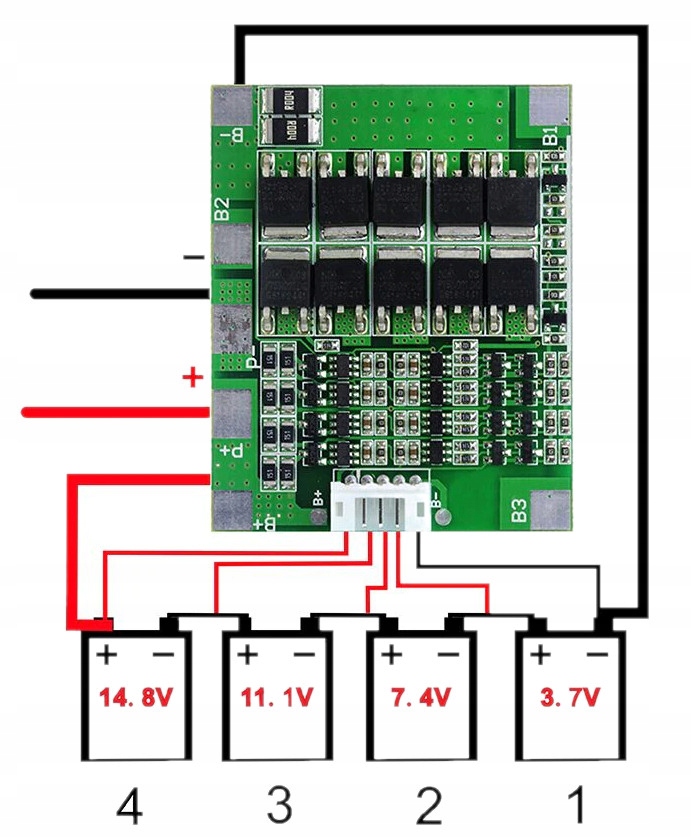 Moduł BMS z balanserem 18650 Li-ion 14.8V - 30A Producent Inna