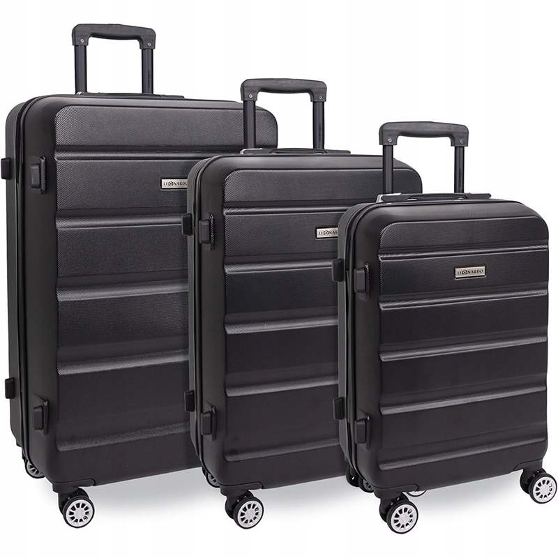 Zestaw walizek podróżnych 3w1 95L 60L 38L Czarne na kółkach