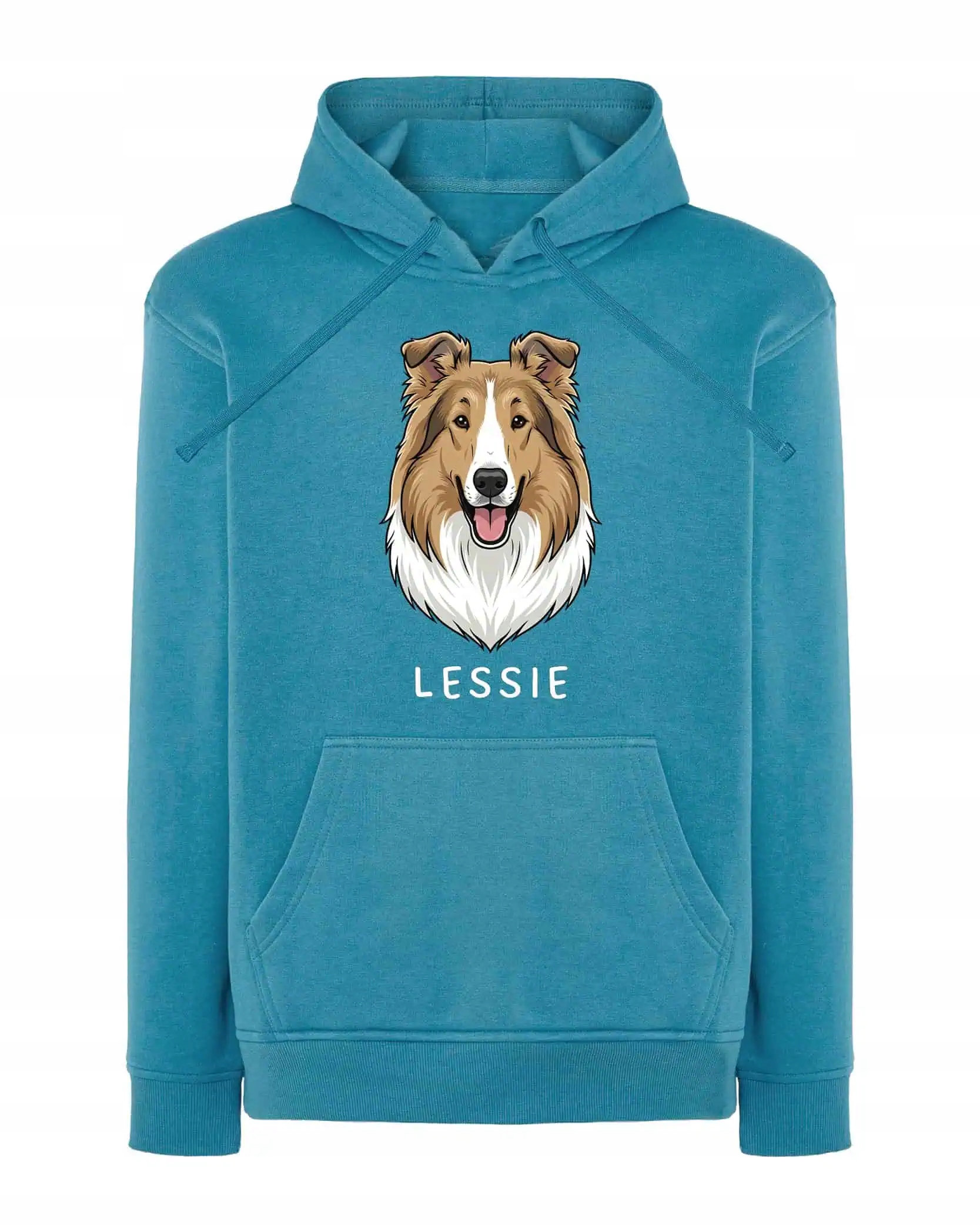 Mikina s kapucí Collie dlouhosrstá Personalizovaná Pes Světle modrá XL