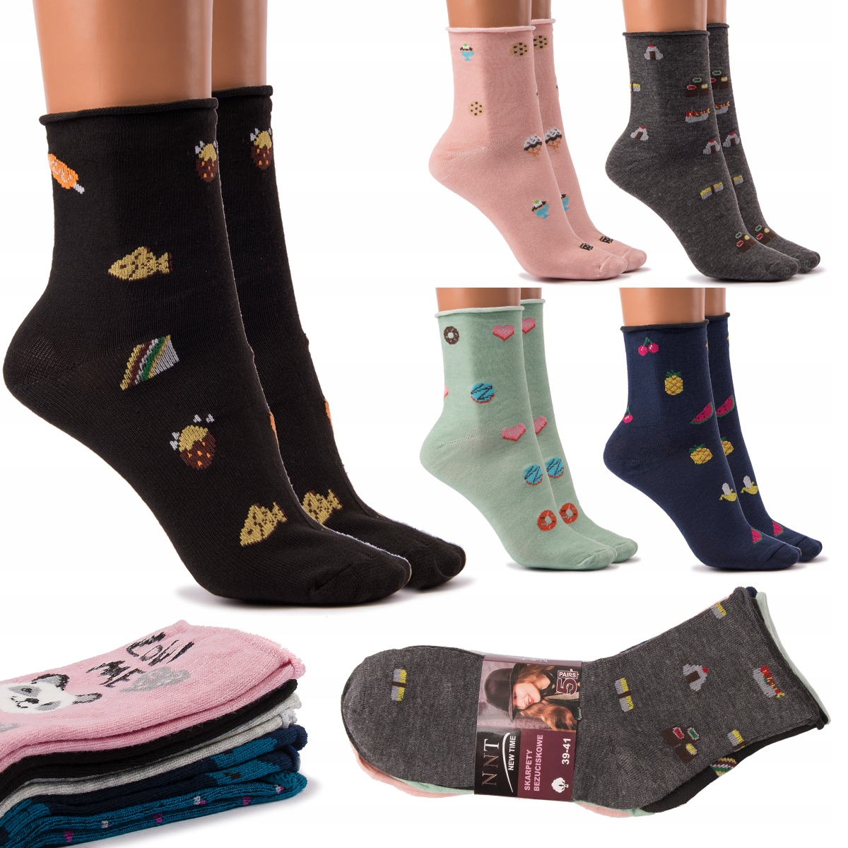 

5 Par Bawełniane Damskie Skarpety Kolorowe Ciepłe