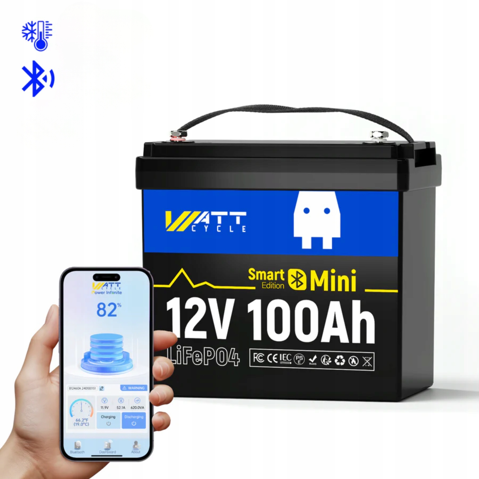 Akumulátor LiFePO4 12V 100Ah Mini S Bluetooth pro Fotovoltaiku, Ups, Obytný Vůz