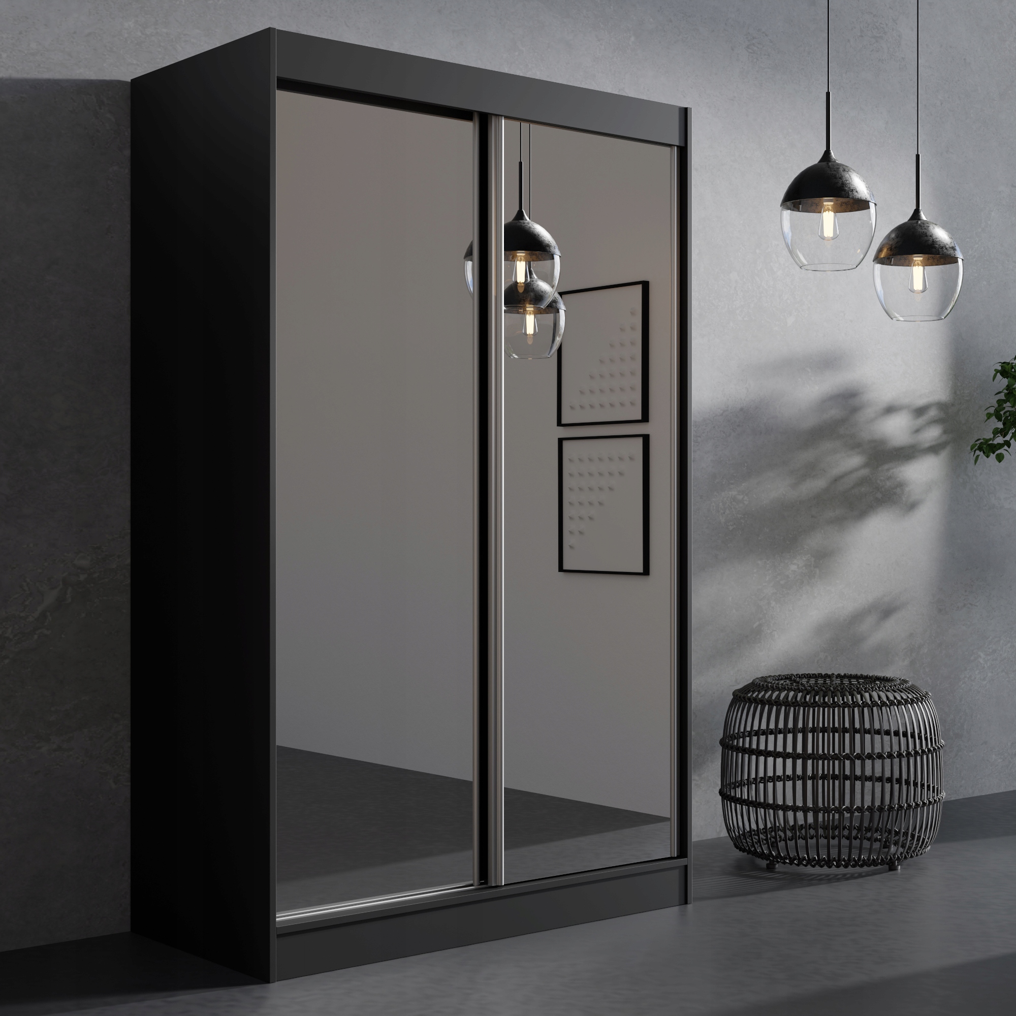 Szafa przesuwna z lustrem Como 2D2L 120 Czarna