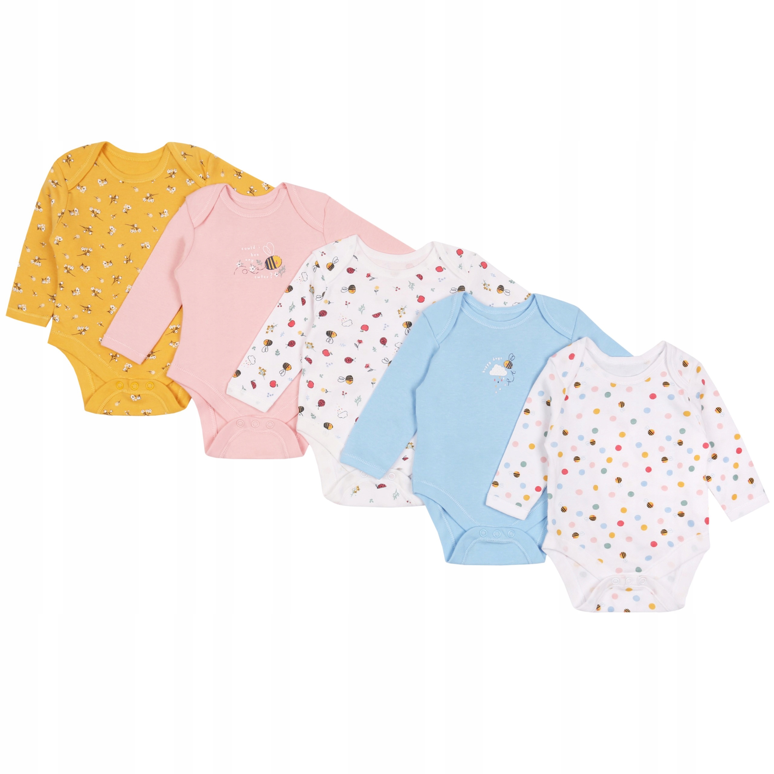 

5x Kolorowe body na długi rękaw we wzorki 68 cm