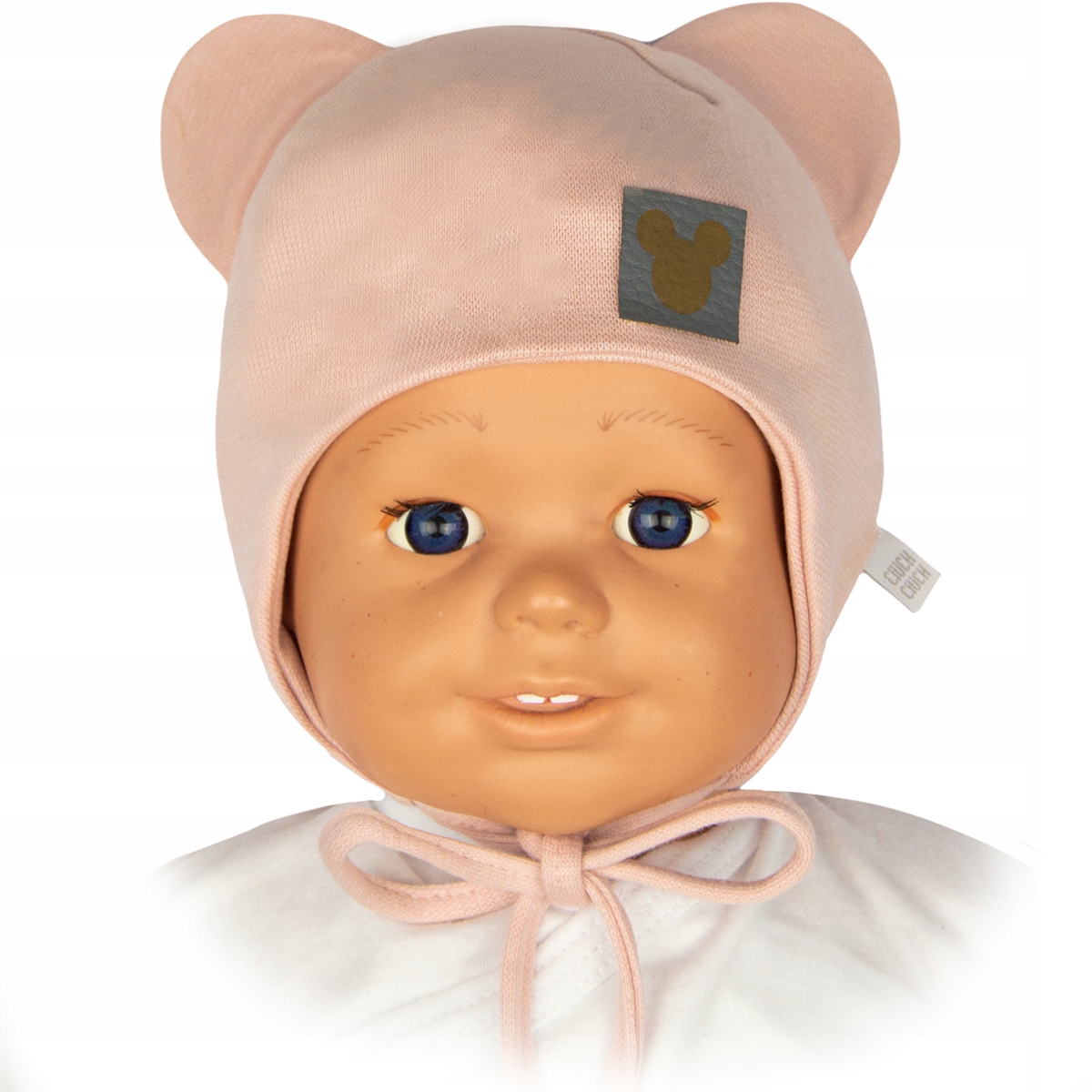 

Czapka niemowlęca wiązana Na Uszy pudrowy róż 40