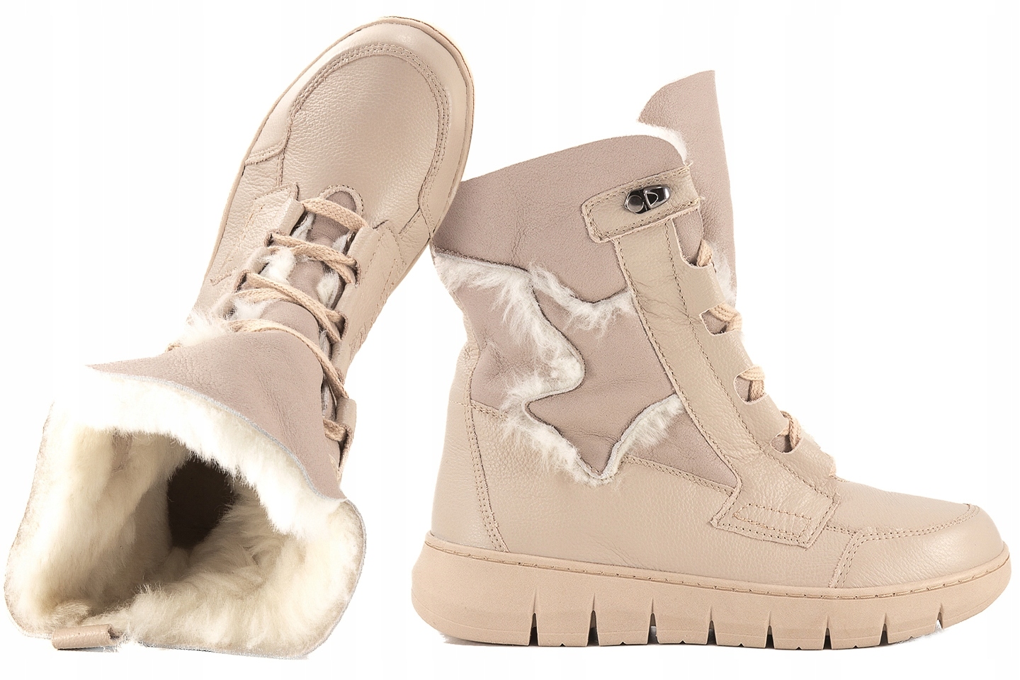 Pollonus 1674 Sněhule Boty Zateplené Zimní Kotníkové Boty Kůže 39 Béžová