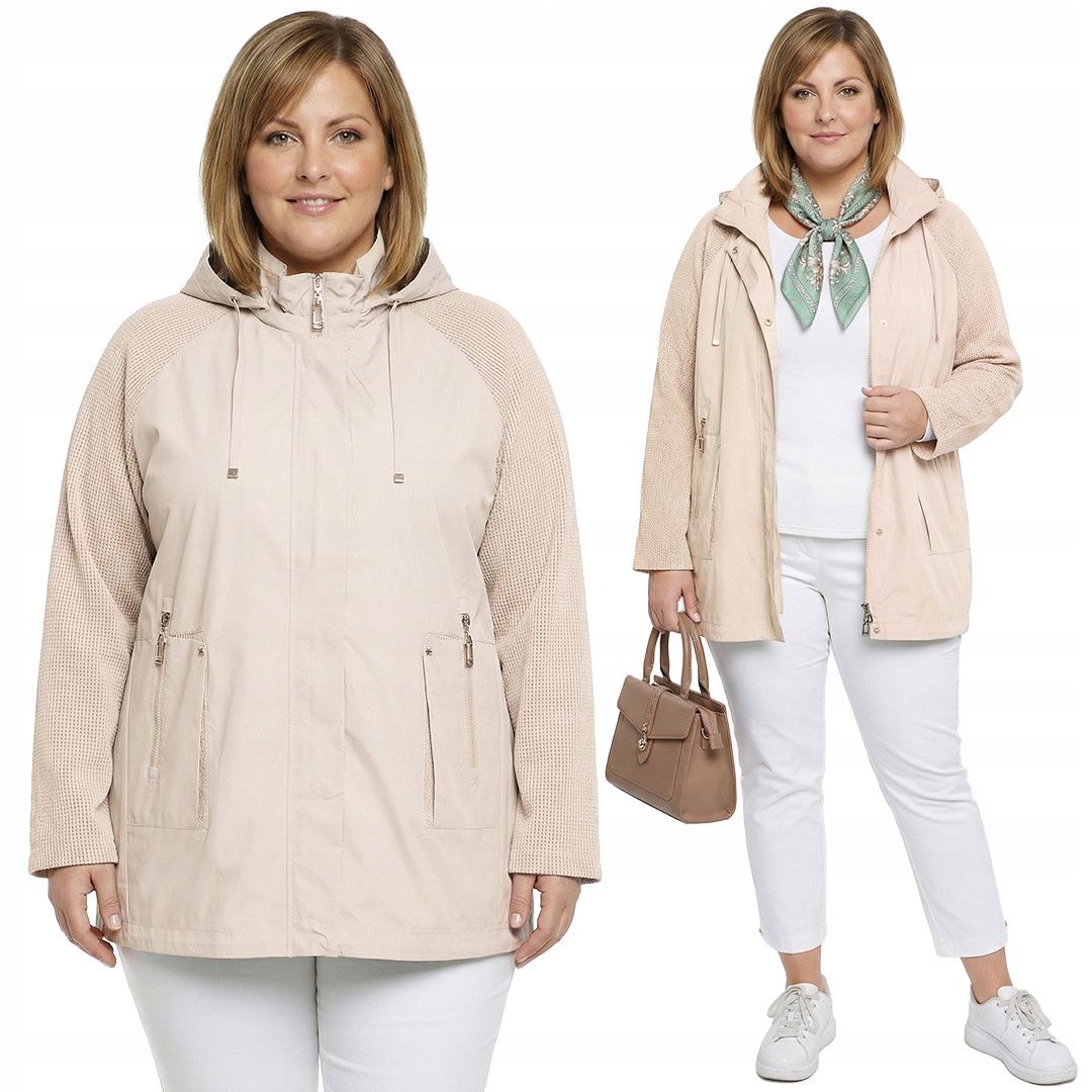 Beżowa kurtka materiałowe rękawy plus size rozmiar 56