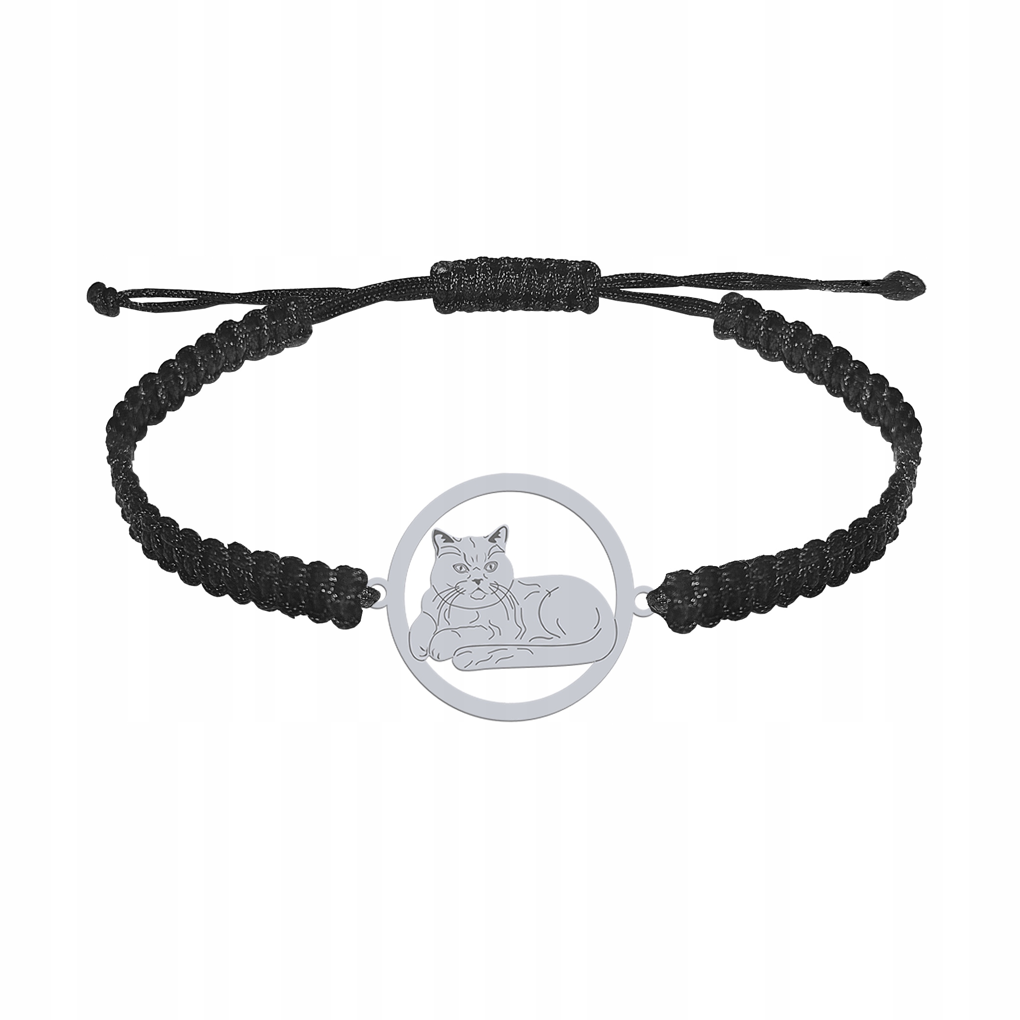 Stříbrný náramek s British Shorthair Cat 925 Šperky Makramé Gravírování
