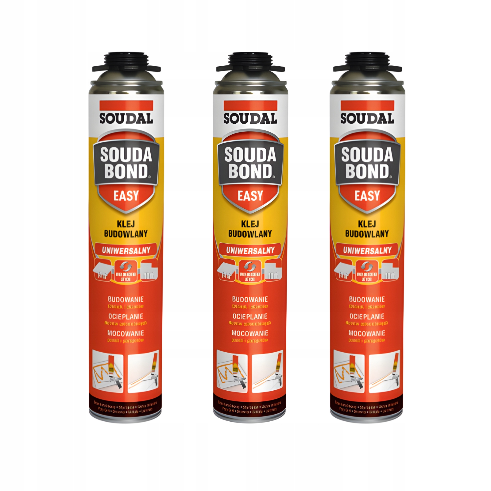 3 x Soudal Uniwersalny Piano Klej Budowlany Piana Soudabond Easy 750 ML