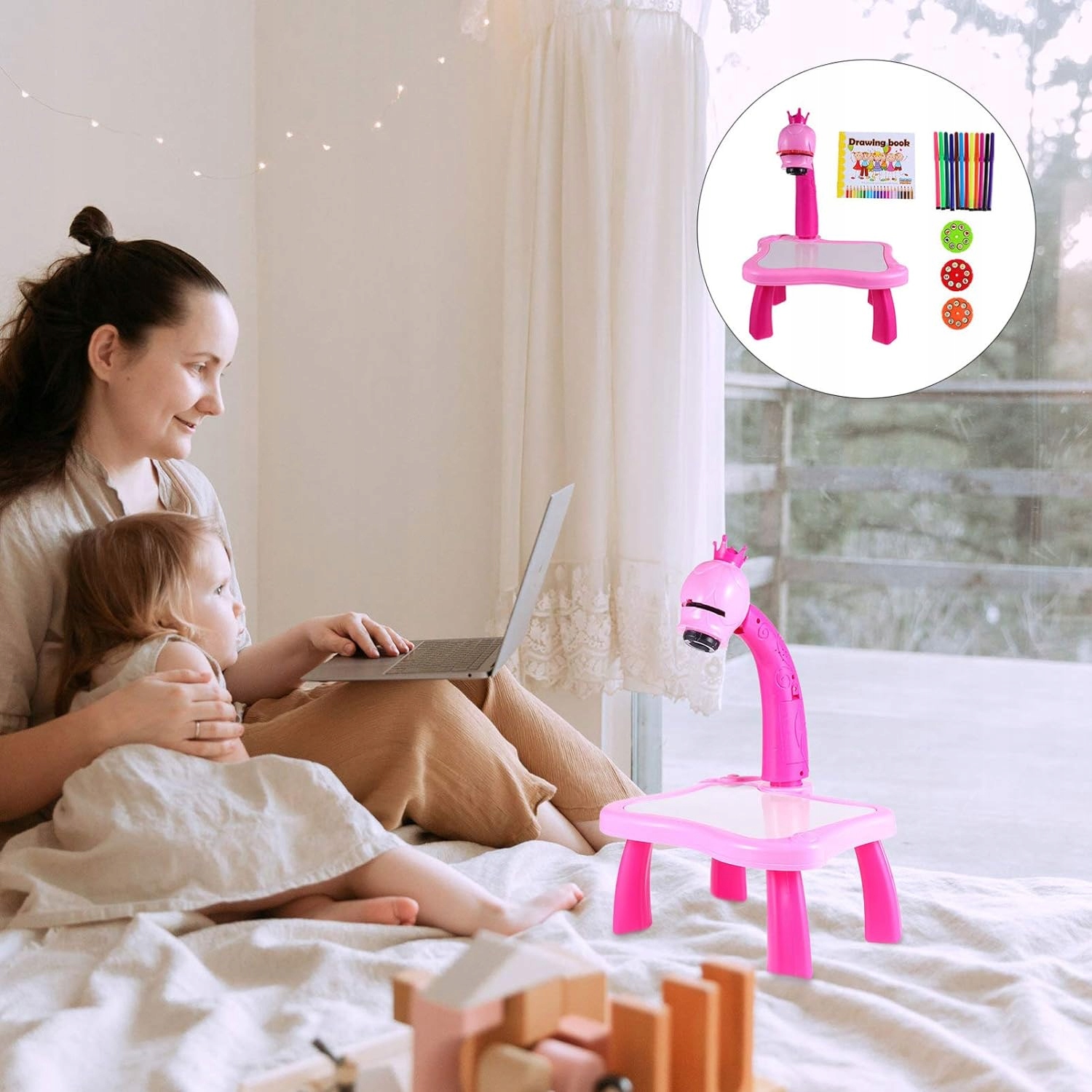 PROJEKTOR MAGICZNY STOLIK DO MALOWANIA Z TABLICĄ PROJEKTOREM RZUTNIK SLAJDY Głębokość produktu 21 cm