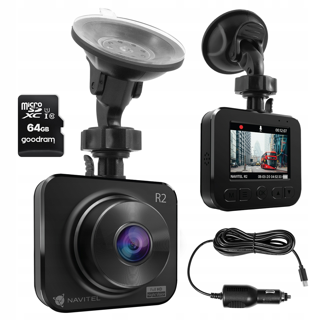 Wideorejestrator Navitel R2 - Tryb parkingowy + 64 GB karta Goodram