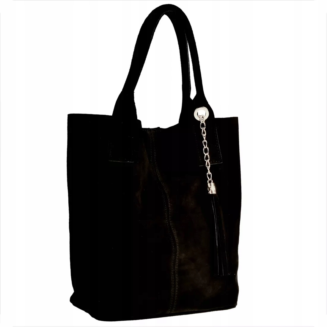 Torba worek zamszowa czarna z podszewką i zamkiem