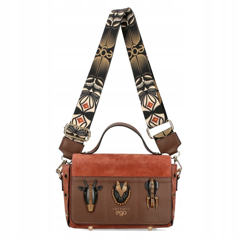 Dámská kabelka Ego Kufřík přes rameno Semiš Přírodní kůže Hnědá 2x Pásek