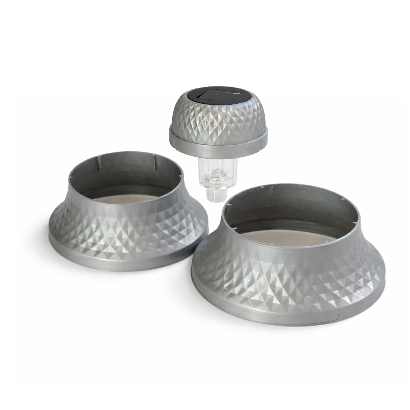 Zestaw SOLARNY do znicza – Kapturek Solarny + 2 podstawki | Srebrny