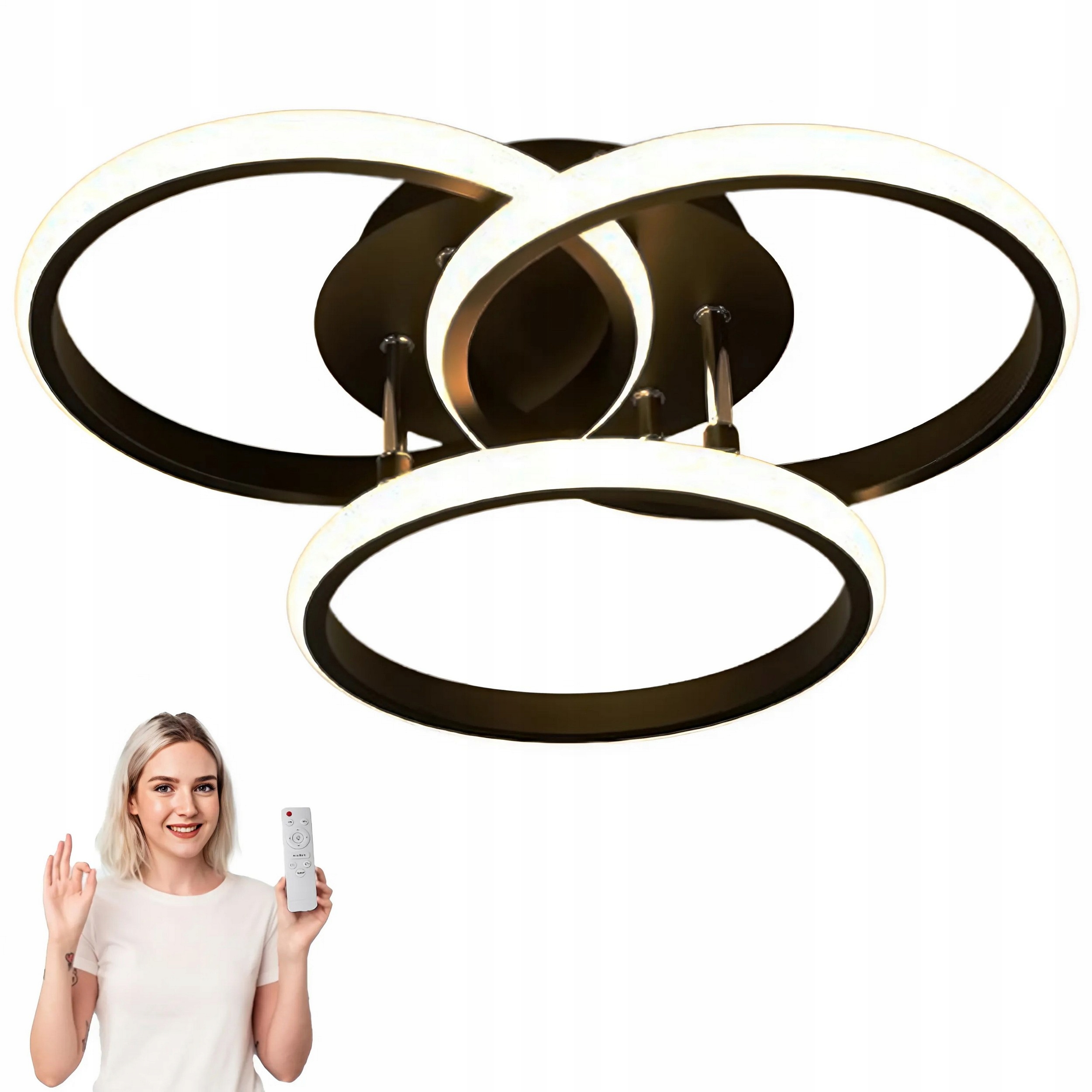 Stropná Lampa Okrúhla Led 3 Krúžky Závesný Luster Moderný Čierny Obývací Priestor