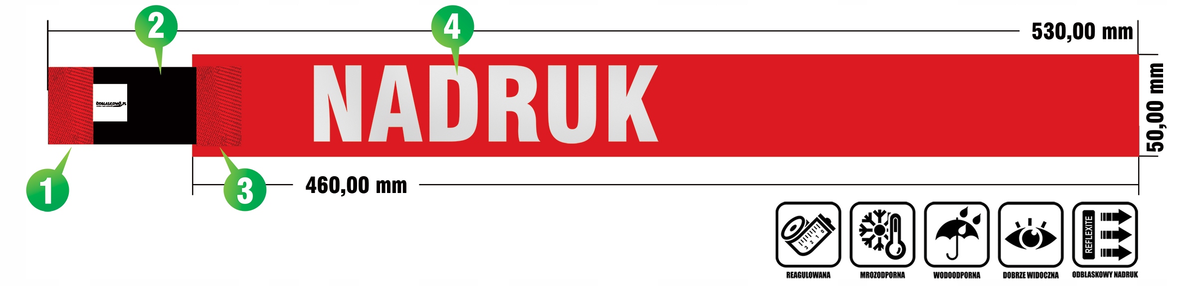 OPASKA OCHRONA NA RAMIĘ MONITORING, ODBLASK Kolor czerwony