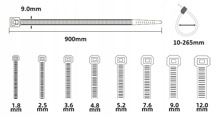 OPASKI ZACISKOWE TRYTYTKI CZARNE UV 9x900mm 10szt Kod producenta TRC 900x9.0mm 10szt