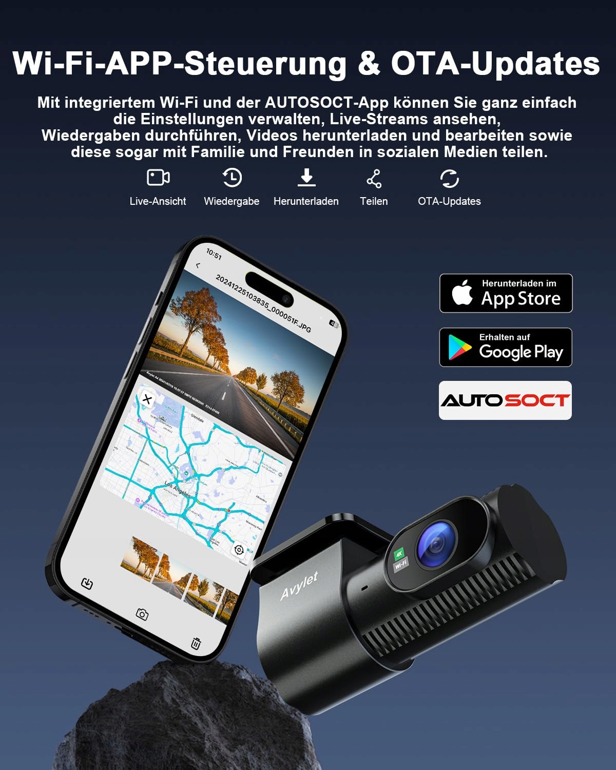 AVYLET Kamera Samochodowa 4K 1080P Przód Tył WiFi GPS Nocny Tryb 170° 150° — miniatura 4