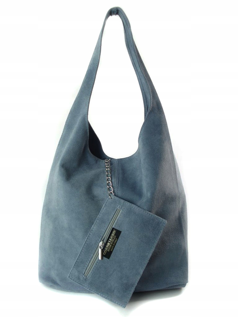 

Zamszowy Worek Włsoka Skóra Shopper Bag Blue Jeans