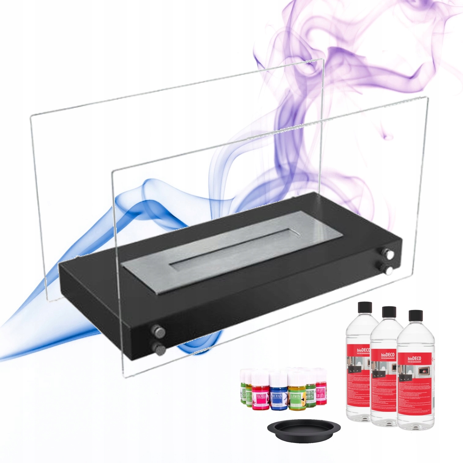 Moderní volně stojící biokrb Hotel černý s prosklením a příslušenstvím