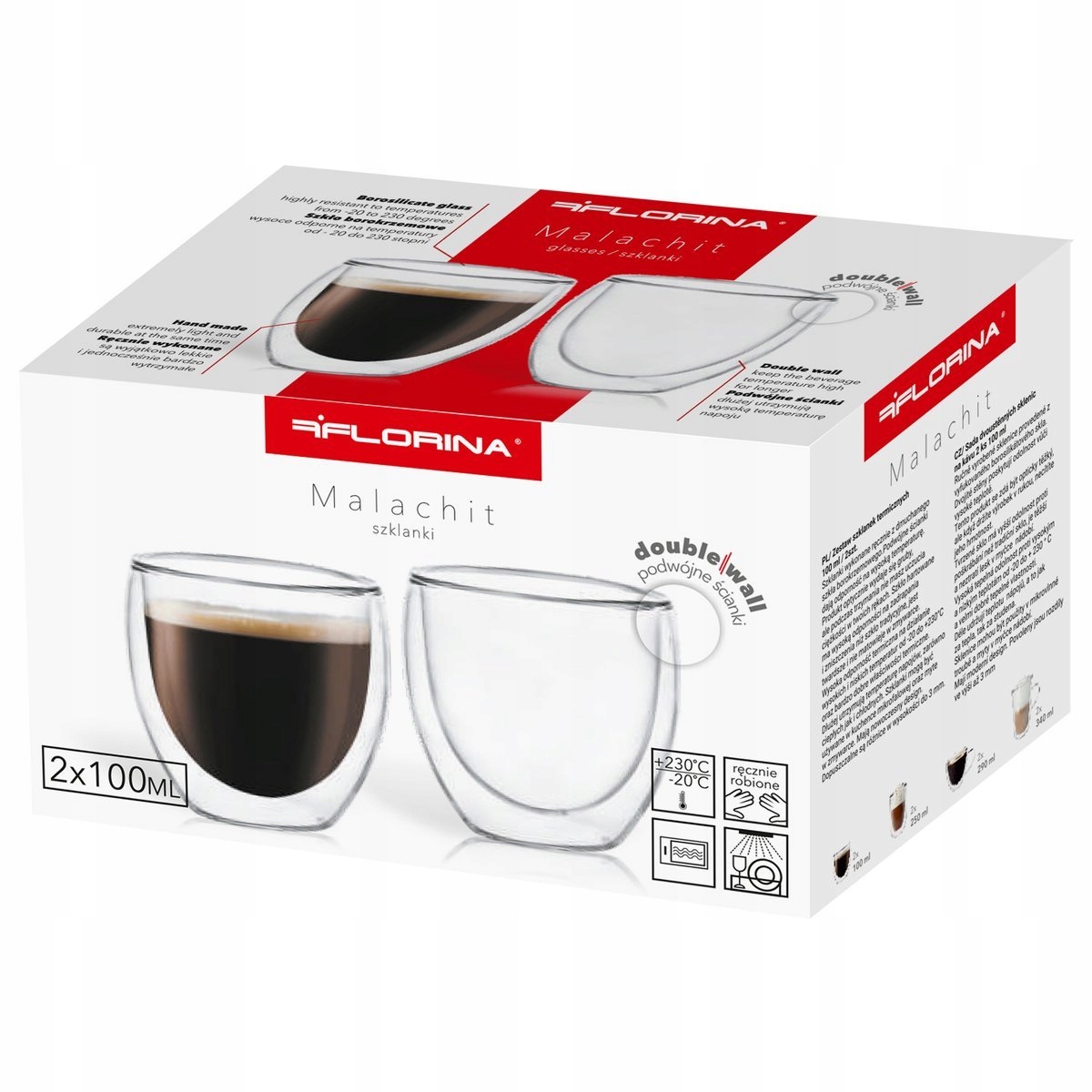 Szklanki termiczne espresso MALACHIT 100 ml 2 szt. Kolor przezroczysty