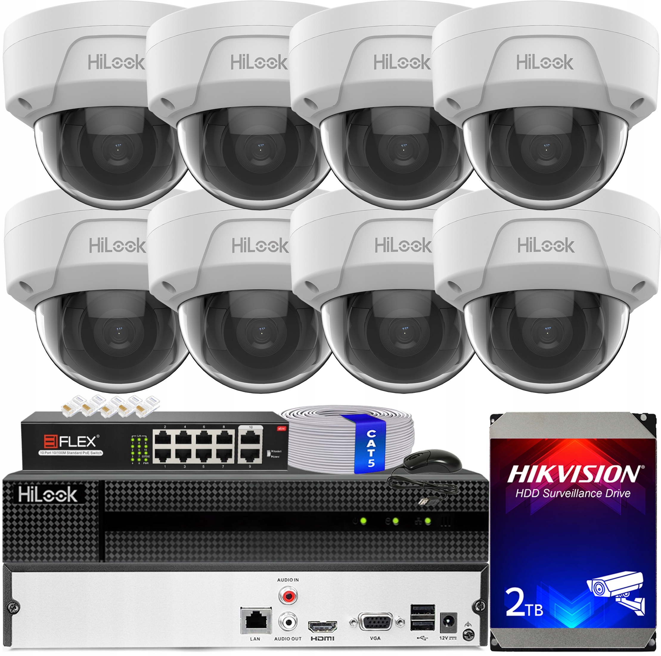 Sada pro monitorování 8x Kamera IPC-D180H 8Mpx HiLook by Hikvision Kopule
