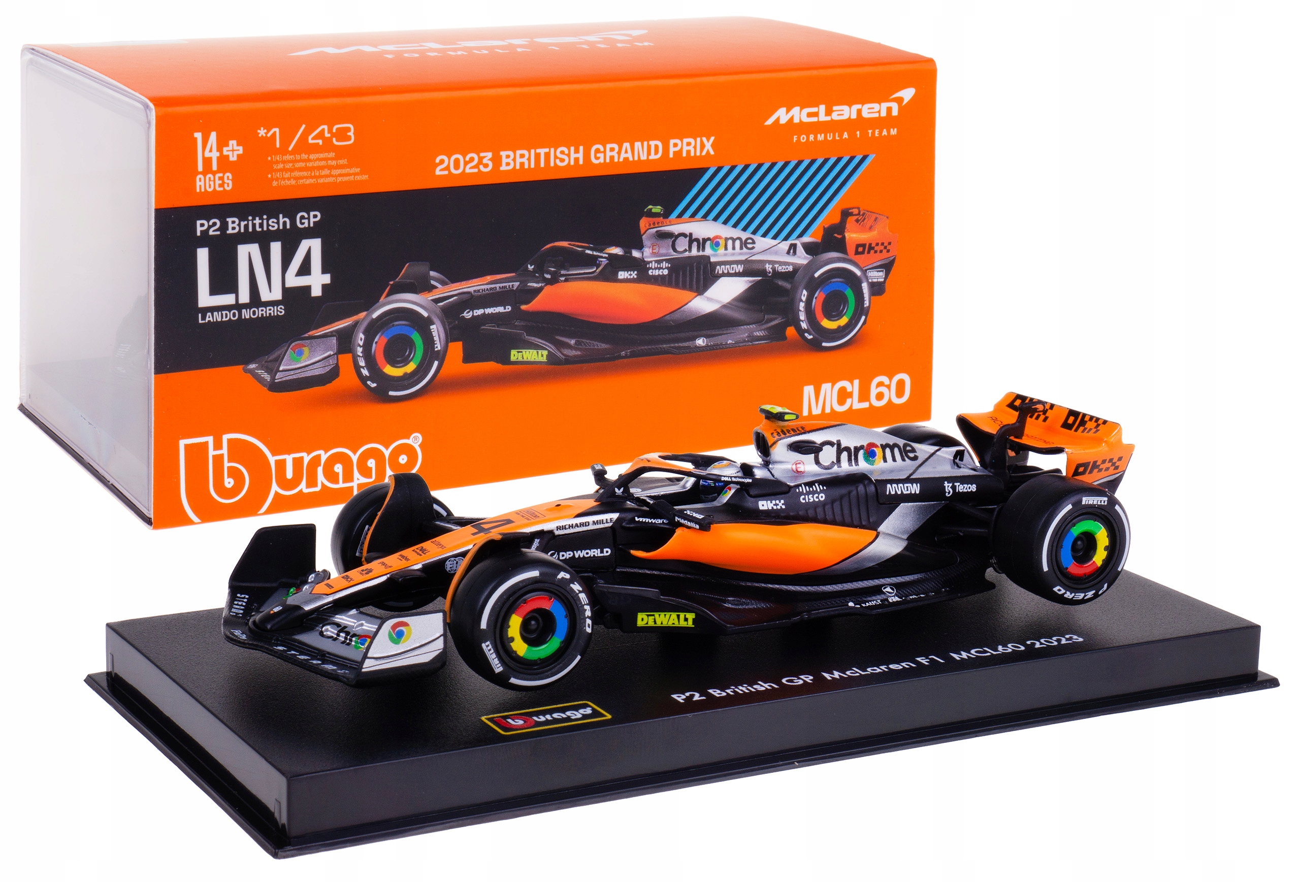 Mclaren MCL60 Bolid F1 Model Kovový Bburago 1:43 #4 Lando Norris Box