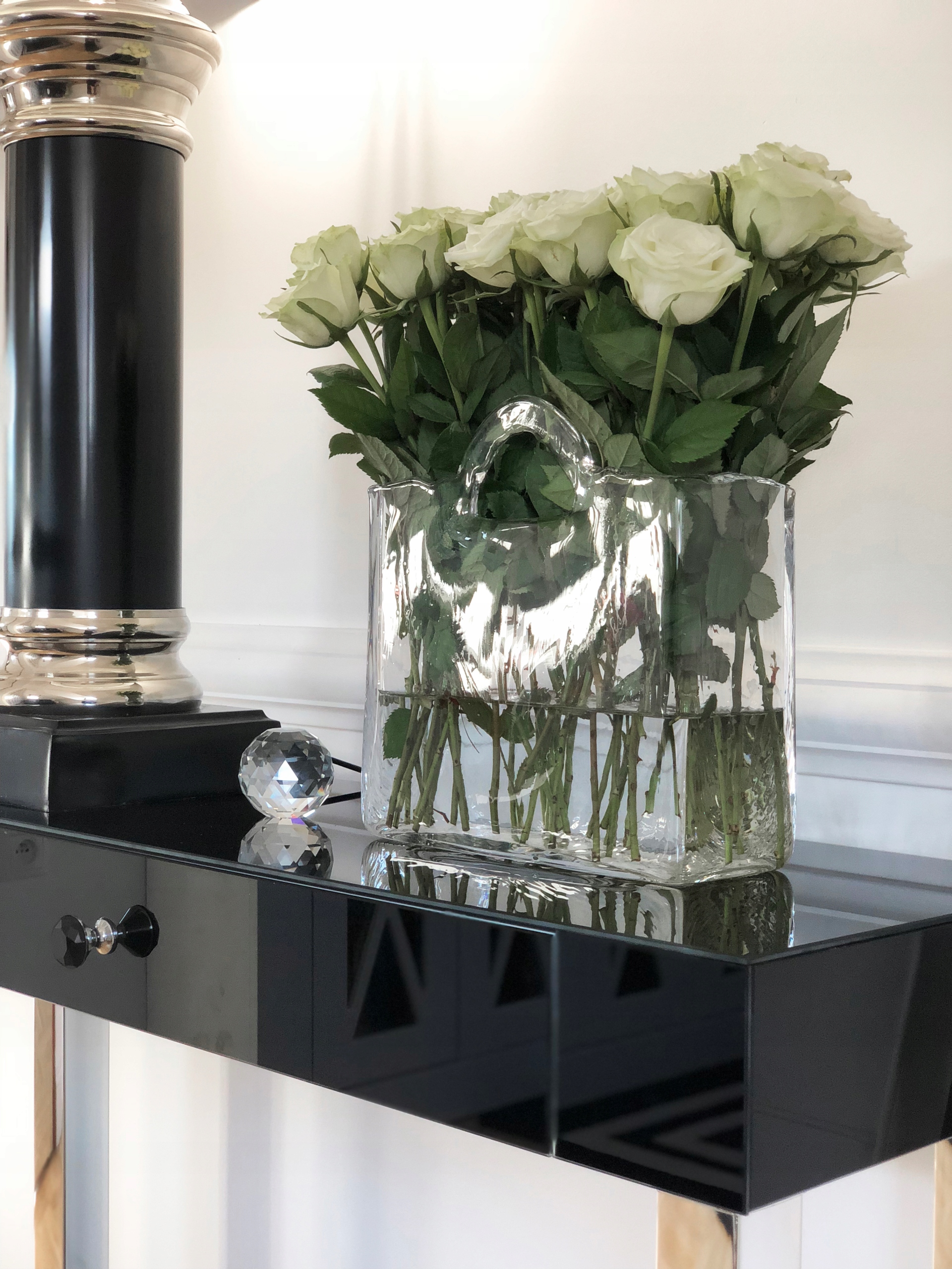 Konsola Glamour lacobel czarny stelaż chrom Wysokość mebla 80 cm