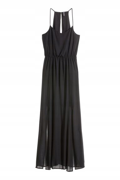 1027. H&M szyfonowa czarna maxi sukienka na ramiączkach r 38