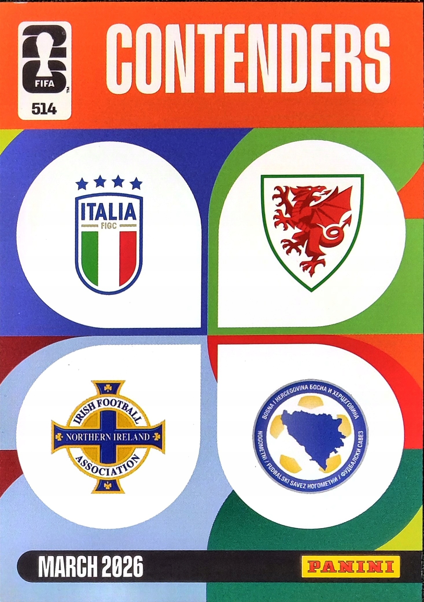 Panini World Cup 2026 Contenders 514 Team Crests Włochy Walia Bośnia