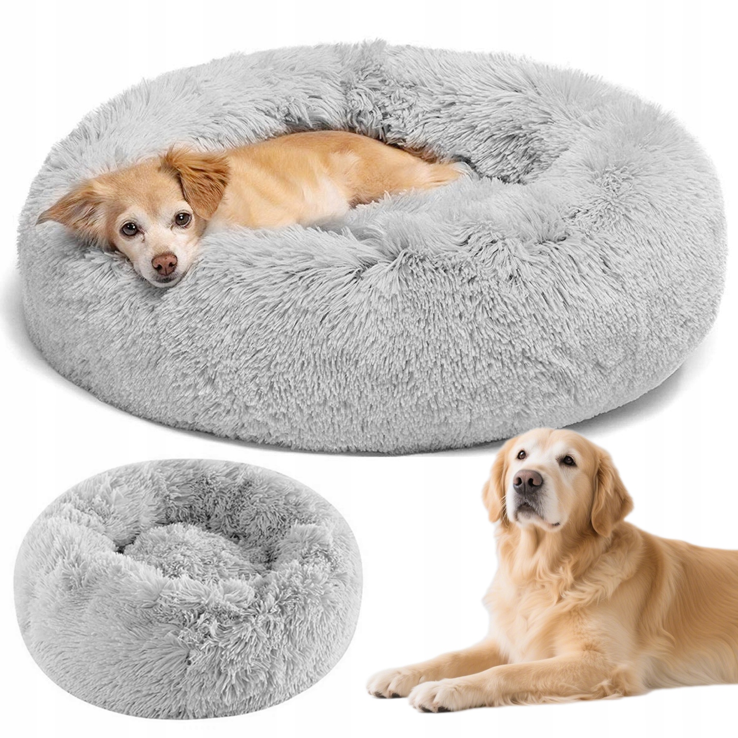 Levně Kulatý Tvar Pelíšek Pro Psa Kočku Chlupaté Měkké Potah Šedé 60 CM