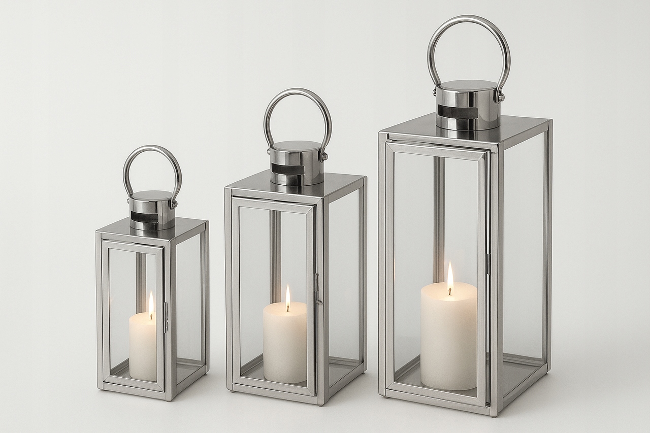 XXL lucerny 3ks stříbrné 63/49/38 cm nerezová ocel lampiony na hřbitov