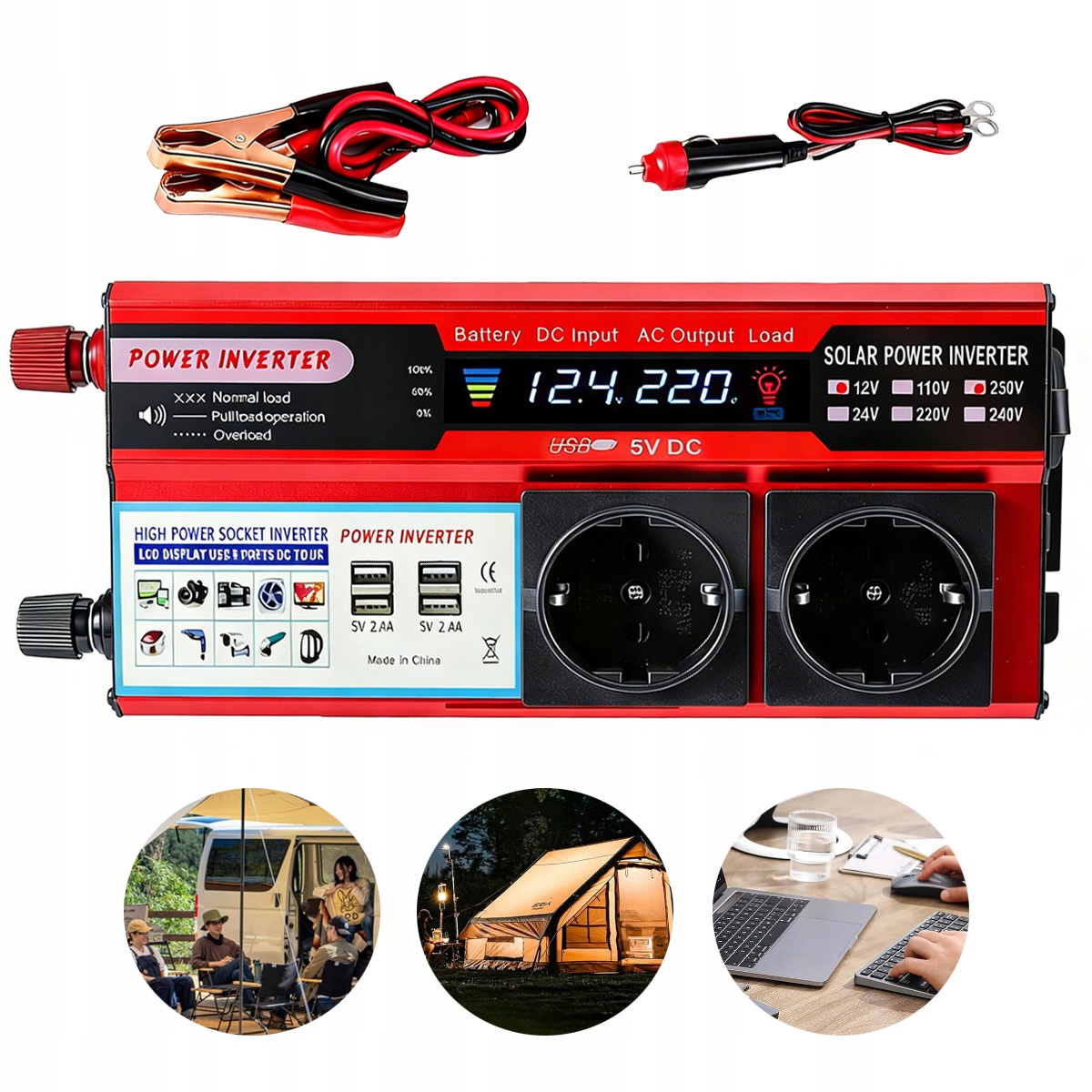 Przetwornica 12V 230V Samochodowa Inwerter 2000W 4x Usb