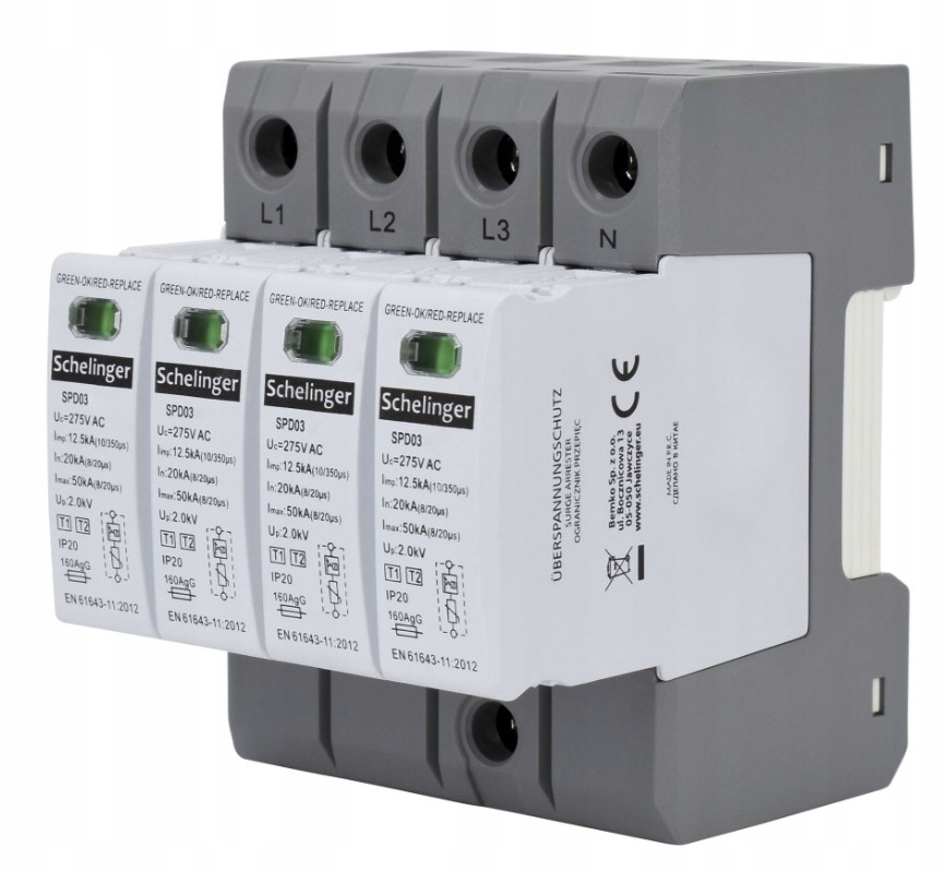 Obmedzovač prepätia 4P 12,5 kA T1+T2 (b+c) Schelinger A51-SPD03-4P-B+C