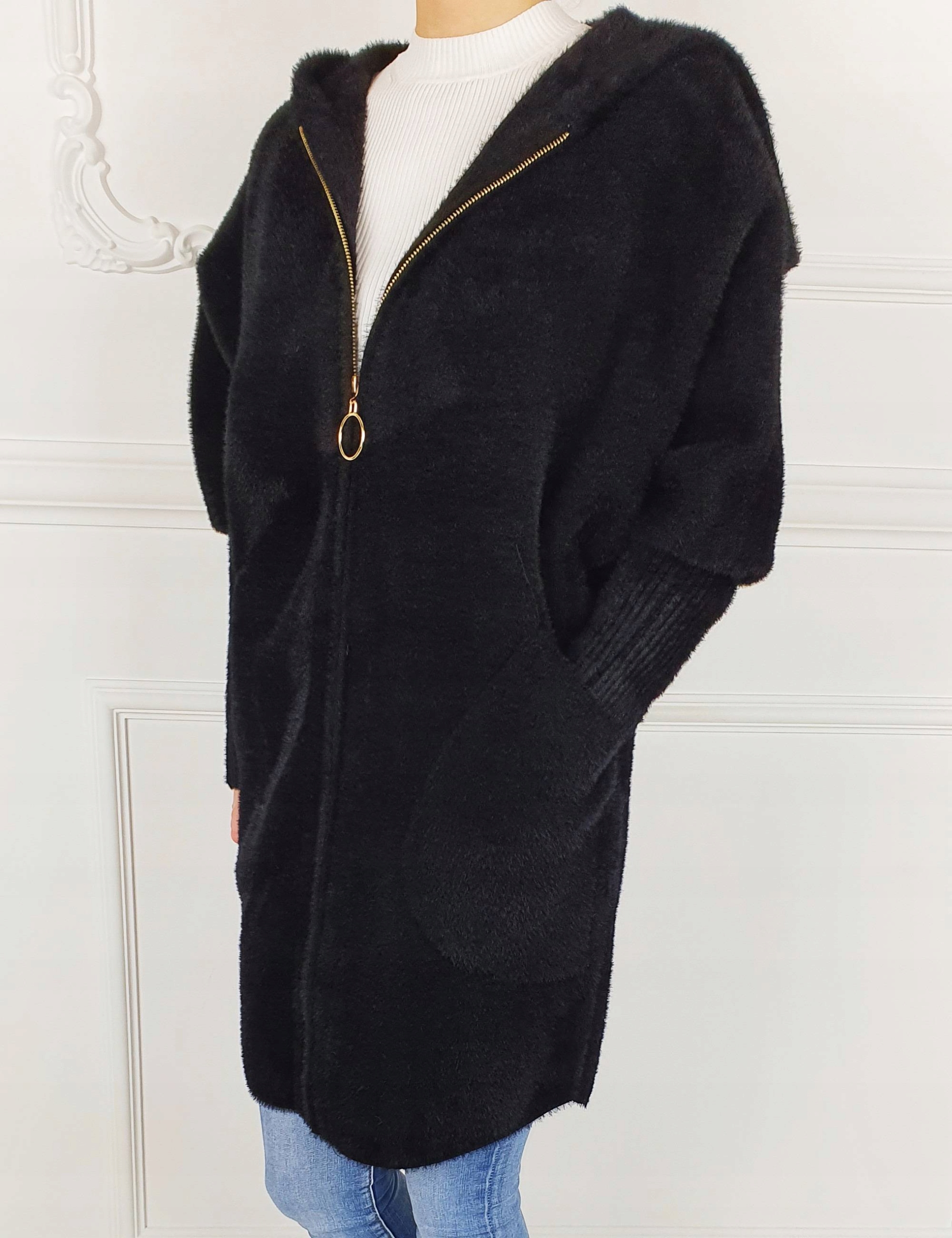 ALPAKA PŁASZCZ DAMSKI WEŁNA KAPTUR KOLORY - ZAMEK Rozmiar uniwersalny