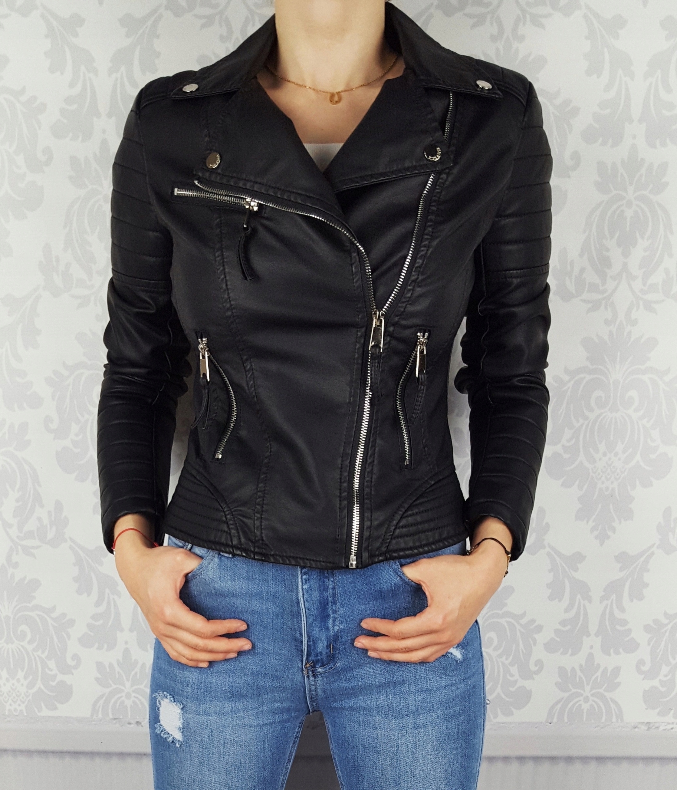 #DAMSKA KURTKA SKÓRA RAMONESKA ZAMKI BIKER BLACK# Model 1937