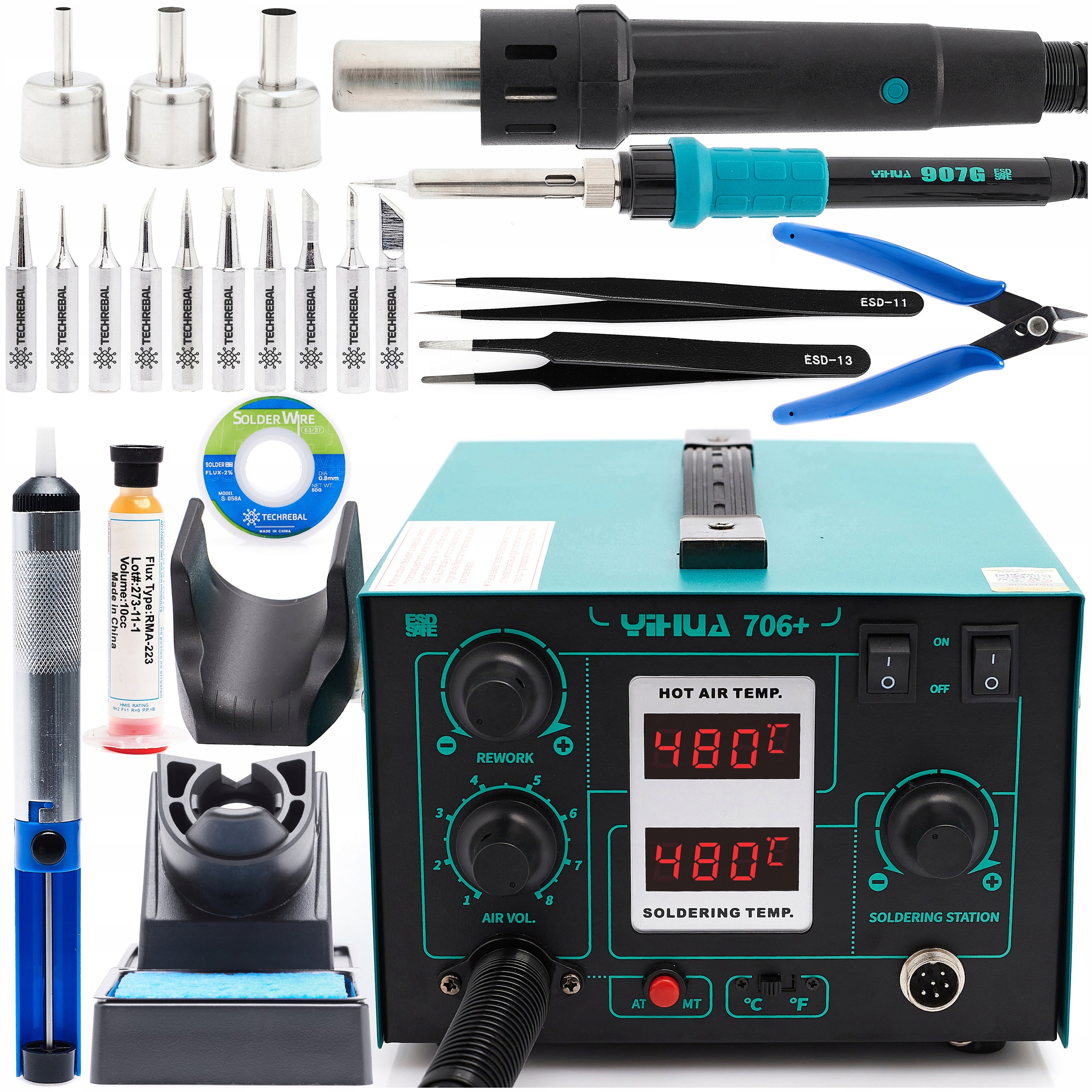 Zestaw do Lutowania Stacja Lutownicza Yihua 706+ 10x Grot Hot Air Akcesoria