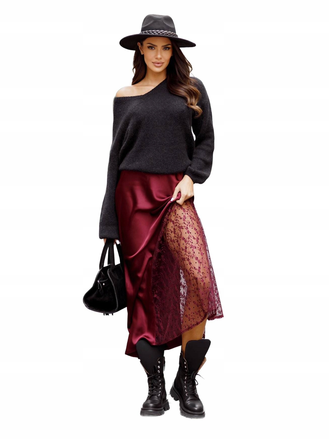 Saténová Sukně S Krajkou By O La La Vínová (merlot) Vel. 36