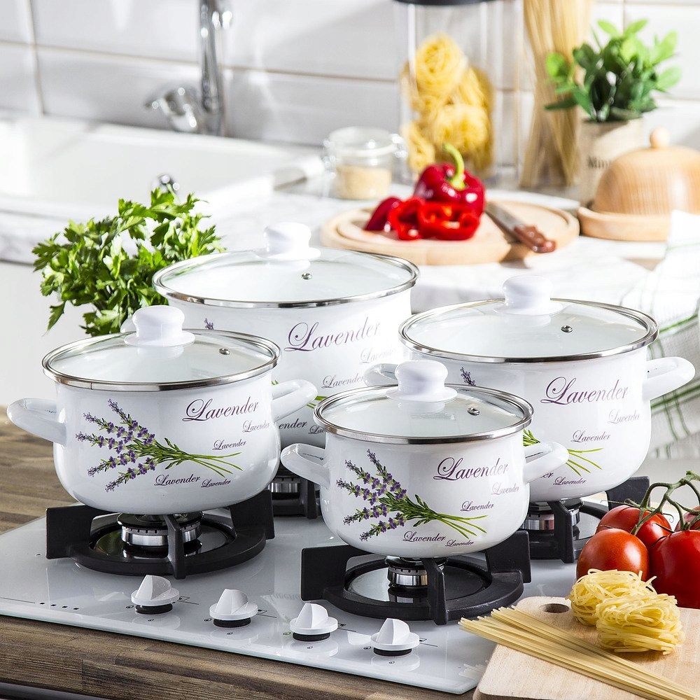 KOMPLET GARNKI zestaw garnków emalia LAWENDA BIAŁE 8 el. EAN (GTIN) 5907558773521