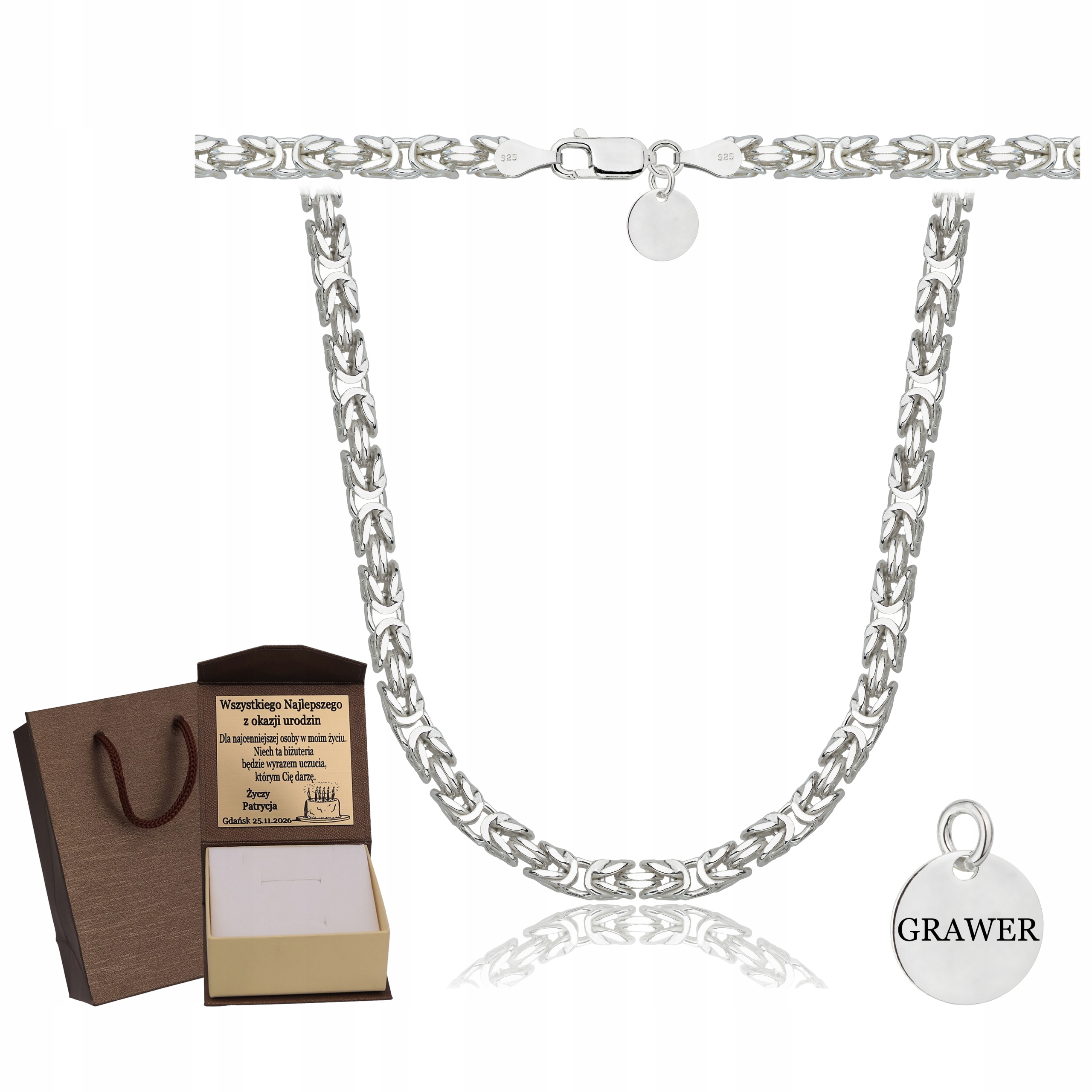 Stříbrný Plný Řetízek Pánský Královský Ryzost 925 Gravírování Bonus