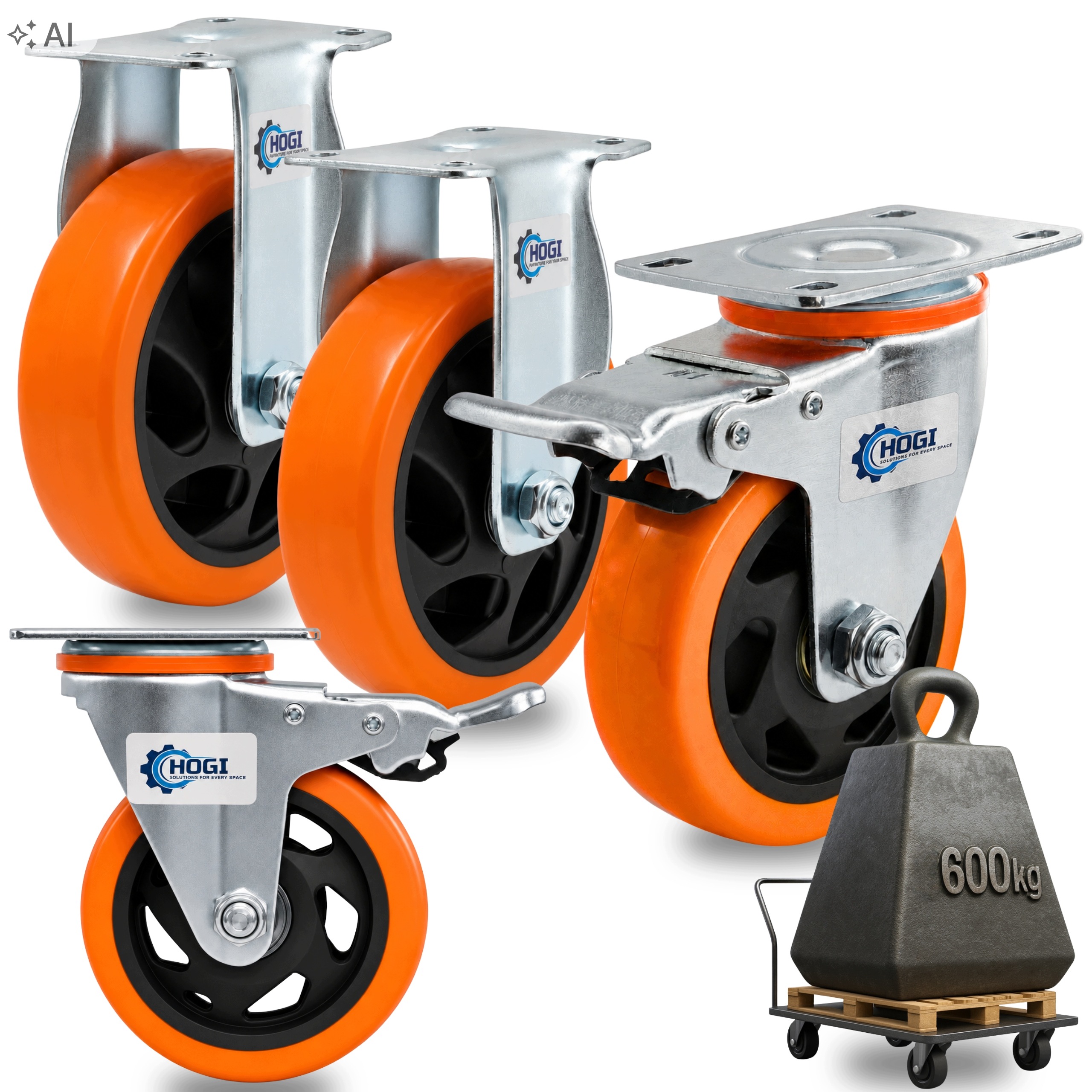 Kolečka 125 mm Otočná s Brzdou Pevná pro Vysoké Zatížení 600 kg Sada 4 ks