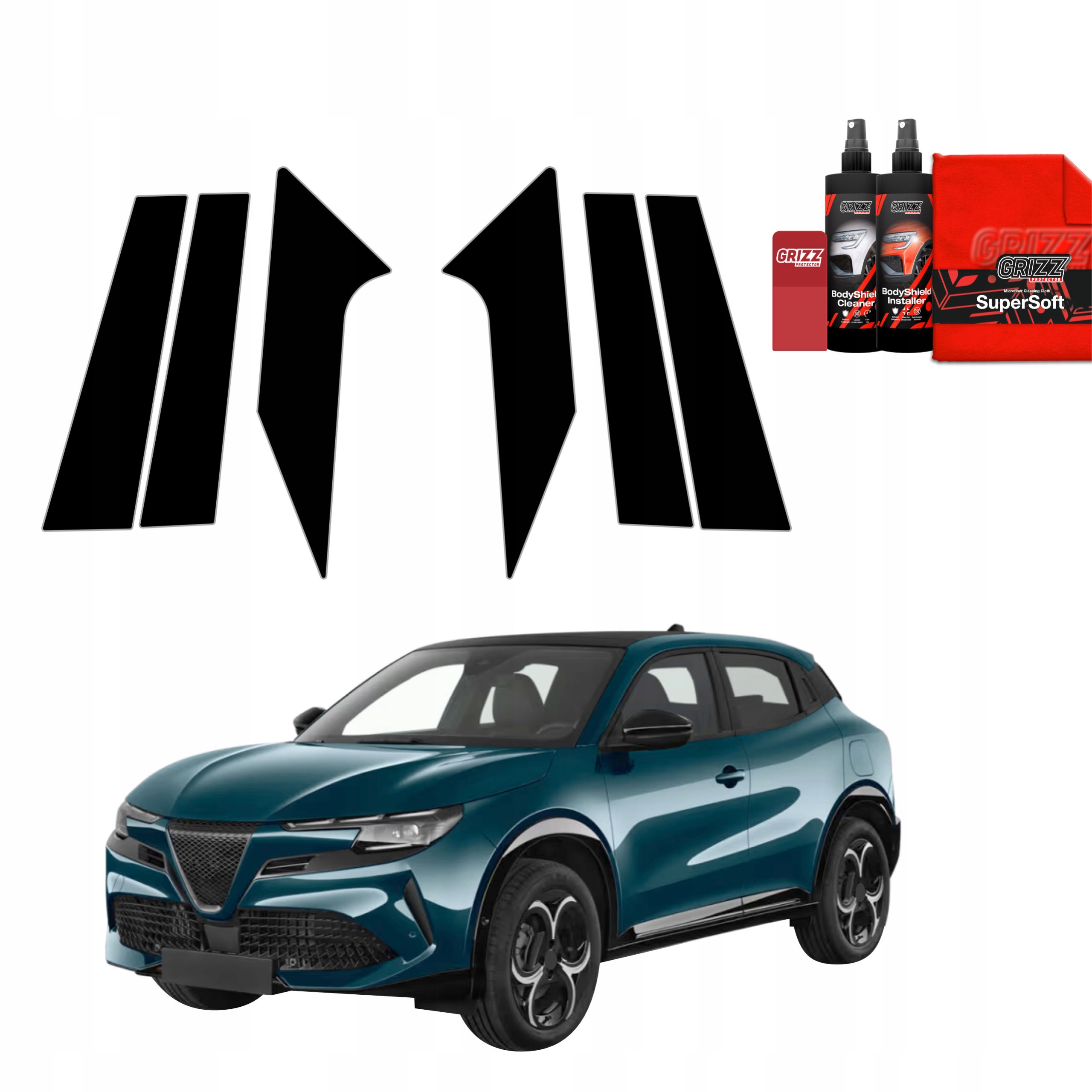 6v1 Černá fólie na sloupky pro Alfa Romeo Junior (2024-2025)