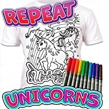 DIY JEDNOROŻCE Koszulka do malowania T-shirt +10 zmywalne markery 9-11 lat Płeć dziewczynki